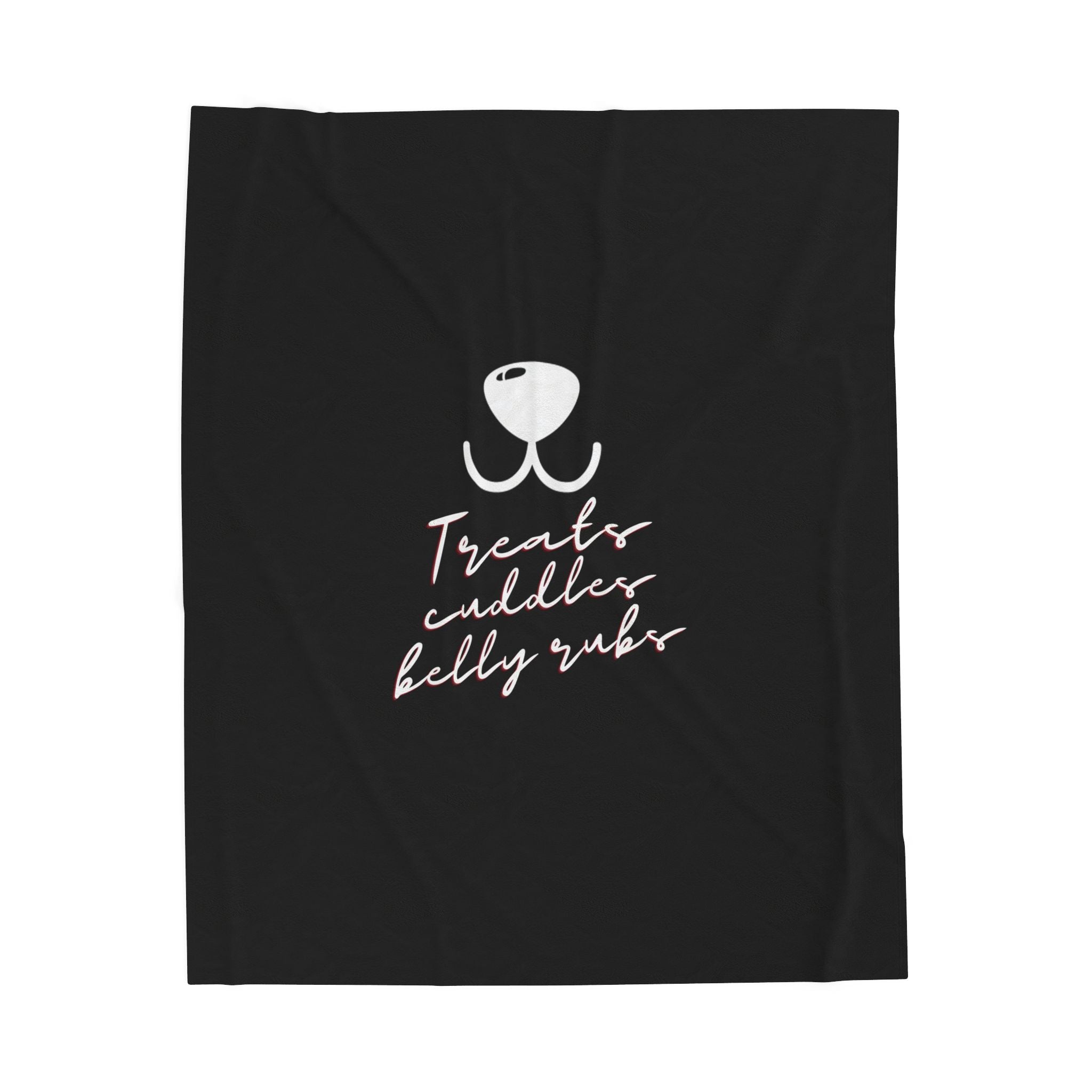 Velveteen Plush Blanket - "Treats Cuddles Belly Rubs" Dog Nose Design, Cozy Pet Lover Throw